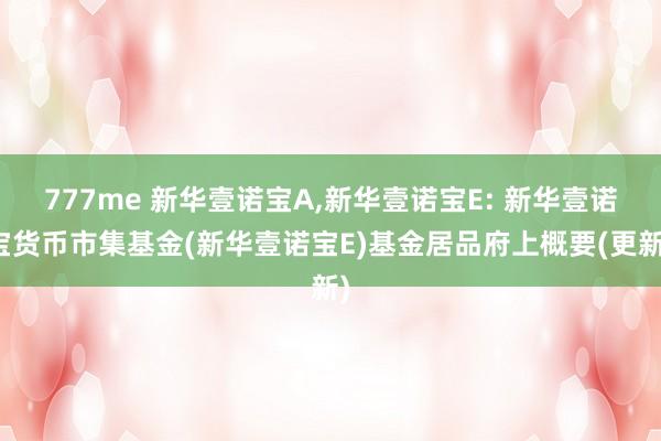 777me 新华壹诺宝A,新华壹诺宝E: 新华壹诺宝货币市集基金(新华壹诺宝E)基金居品府上概要(更新)